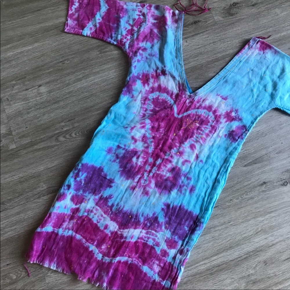 Santa Marguerite Linen Tie Die Short Sleeve Dress, Size Small